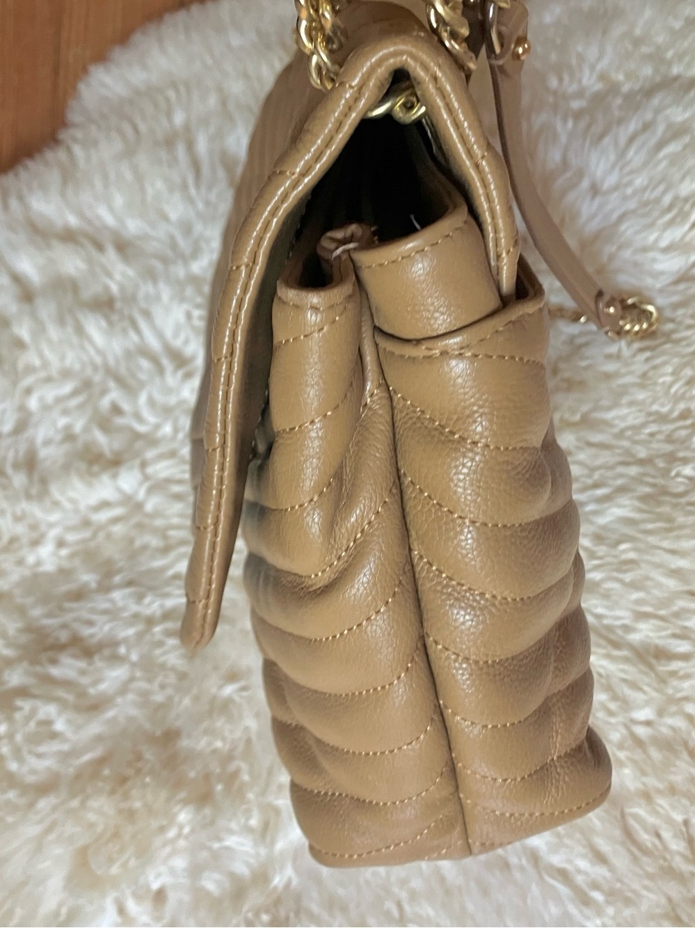Rebecca Minkoff Edie Flap Chevron Quilted Leather Shoulder Bag in Tan - Picture 12 of 16